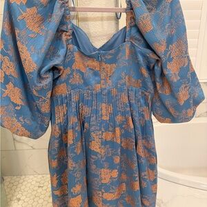 Greylin Blue Mini Dress with Copper Floral Jacquard